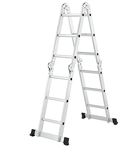 Mehrzweckleiter – klappbar, Aluminium, bis 150 kg, 4 Stufen, (4x3 Sprossen) – Multifunktionsleiter, Vielzweckleiter, Gelenkleiter, Universalleiter, Stehleiter, Aluleiter, Klappleiter