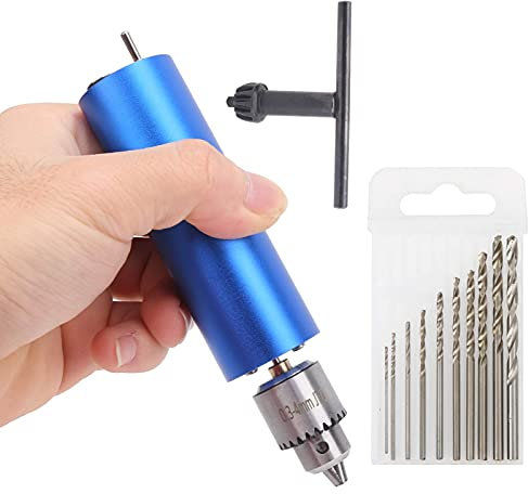 BORDSTRACT Electric Hand Drill Kit, 0.3-4mm Handheld Mini Drill With 10Pcs HSS Bits for Crafting Resin Jewellery Making, Stepless Rate