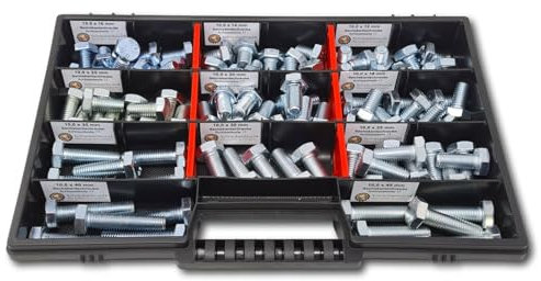 Sechskantschrauben Sortiment M10 // 12mm-45mm 90 tlg. Schraubenbox DIN 933 Vollgewindeschrauben Maschinenschrauben Gewindeschrauben Sechskantschrauben