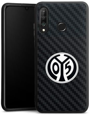 Premium Silikon Hülle kompatibel mit Huawei P30 Lite Handyhülle schwarz Case 1. FSV Mainz 05 E.V. Carbon Logo