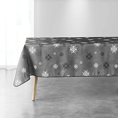 Douceur d'Intérieur, Nappe de Fête Rectangle (150 x 240 cm) Enchante Anthracite, Polyester Imprimé