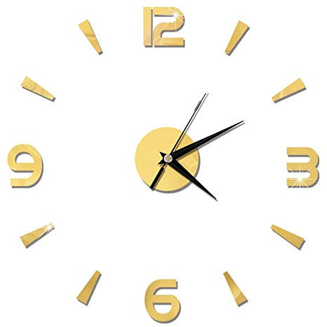 Tyenaza Wanduhr Aufkleber, 3D Wanduhr Moderne Stumm DIY Rahmenlose Große Wanduhr für Wohnzimmer Home Office Room Decor(Gold)