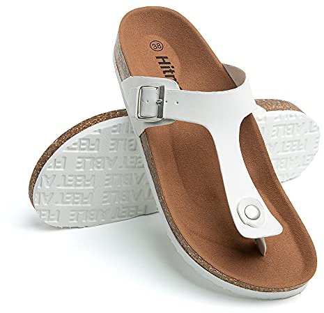 Hitmars Sandale Femme Tong Bout Ouvert Confort Mules Été Plates Chaussure et Nu-Pieds Boucle Sabots Noir Marron Bleu Or Léopard Argent Transparent Sandales Taille 36-43 EU Blanc 39