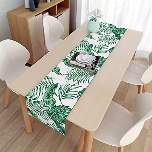 Highdi Tischläufer Modern Esszimmer, Sommer Nordisch Blatt Lang Tischläufer Pflegeleicht Waschbar Leinen Läufer für Esszimmer, Küche, Wohnzimmer, Urlaub, Esstischdekoration (Hawaii,33x150cm)