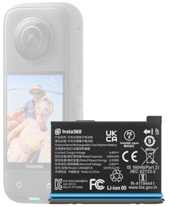 Insta360 Batteria originale X3 (1800 mAh) di ricambio/ricambio fino a 80 minuti extra di tempo di registrazione (INAQBT/A)