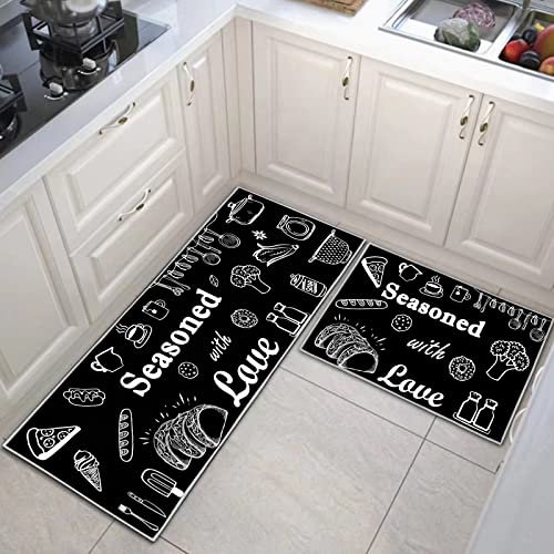 JEFFEL Küchenteppich Teppich Läufer Küchenläufer 2 Stück,küchenläufer Waschbar rutschfest Küchenmatte, Staubdicht Fußmatte für Drinnen, Anti-Müdigkeit Teppichläufer (B, 40x60+40x120cm)
