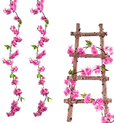 duoyif Blumengirlande Deko Kirschblüten Blumenranke Künstlich Kirschblütenzweige Kunstblumen Girlande Für Traubogen Kommunion Garten Wand Deko Frühling Hochzeit 1,8Meter 2Stück (Rosa)