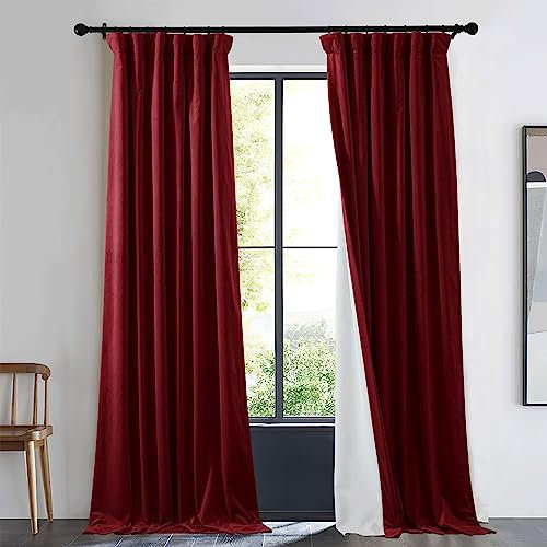 NICETOWN Roter Samtvorhang und Vorhang für Kino-Hintergrund, elegante Heimdekoration, Privatsphäre, schützt Sommerhitze und Winterkälte für Keller/Studio/Schlafsaal, 1 Bahn, 243,8 cm lang