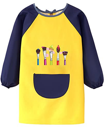 VIKY Malkittel Kinder,Malschürze Kinder 2 Jahre,Langarm Kinder Schürze,Wasserdicht Kinderschürzen Jungen/Mädchen,Malerkittel Kind mit Ärmeln Große Tasche für Schule Kunst Malerei,Kochen,Laboraktivität