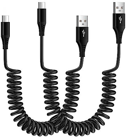 Cable USB tipo C para Android Auto para coche, (3 pies + 6 pies) retráctil USB A a USB C, cable en espiral de carga rápida para Google Pixel 8Pro 8 7a 7 6 5 4, Samsung Galaxy A54 A14 S24 A15 A03s S23