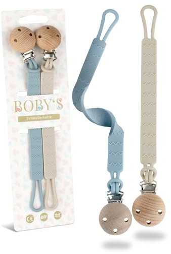 BOBY´S Schnullerkette Silikon 2 Pack/langlebige Schnullerkette Mädchen und Jungen mit Clip/BPA-freie Silikon Schnullerkette/flexible Schnullerketten/Pacifier Holder ab 3 Monate