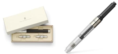 Graf von Faber-Castell Guilloche Füllfederhalter Tamitio Kalligrafie-Set Matt lackierter Metallschaft & Faber-Castell 148785 - Steckkonverter für Federfüllerhalter e-motion/Ambition, 1 Stück