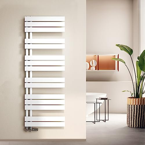 Meykoers Badheizkörper Seitenanschluss 1385 × 500mm Design Handtuchheizkörper Bad Heizkörper Flach Badezimmer Handtuchtrockner Handtuchhalter Heizung Weiß