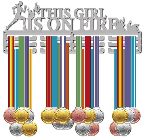 CREATCABIN Lauf-Medaillen-Aufhänger,Display,Sport-Medaillenhalter,Über 60 Medaillen,Auszeichnung,Eisen-Rack,Rahmen,Wandhalterung,Hängedekoration Für Frauen,Medaillengewinner,Läufer,Silber,40x15cm