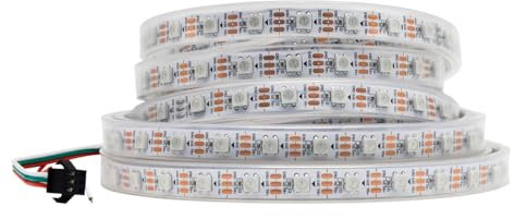 5M WS2812B LED-Streifen 5V 60LEDs/m - 300 Pixel, individuell adressierbare RGB IC 5050SMD LEDs - flexibles weiß PCB IP67 - Traumfarbe für DIY-Farbwechselprojekt.