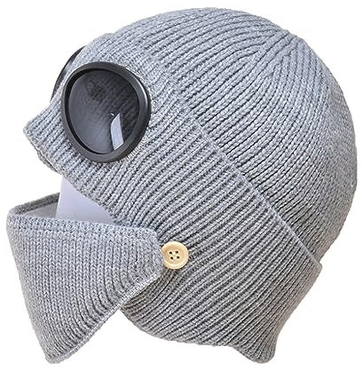 Elegtiskas Unisex Goggle Knitted Beanie Hat Outdoor Winter Warm Ski Hat with Goggle