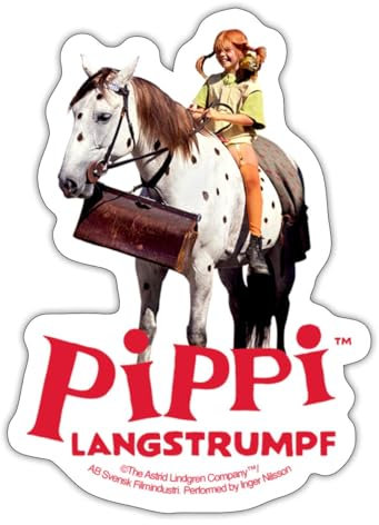 Spreadshirt Pippi Langstrumpf Reitet Auf Kleiner Onkel Sticker Aufkleber, 10 x 10 cm, Mattweiß