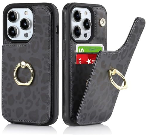 Lipvina Handyhülle for iPhone 14 Pro Hülle Premium Leder Flip Klappbare Stoßfeste,Standfunktion,Kartenfächern,Schutzhülle for iPhone 14 Pro Tasche - Schwarzer Leopard