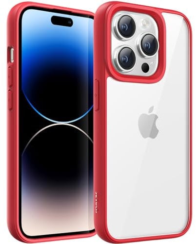 JETech Case for iPhone 14 Pro Max 6.7-Inch, Shockproof Phone Bumper Cover, Solid Color Matte TPU Frame, Anti-Scratch Clear Back (Red)