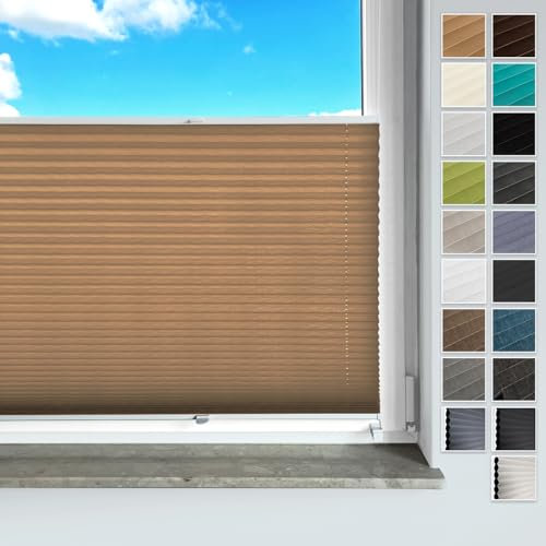 Rollmayer Plissee ohne Bohren, mit Klemmträger Plisseerollo Faltrollo Sichtschutz und Sonnenschutz für Fenster und Tür Premiumqualität Falte für Zuhause, 3 Kollektionen(Binco Beige,B65cm x H120cm)