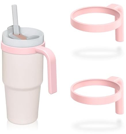 Tumbler Handle for Stanley 14oz Quencher H2.0 Flowstate Tumbler, Pack of 2 Tumbler Handles,Anti Slip, Car Cup Holder Friendly, Improved Grip, Reduced Spills (Light Pink, 14 oz)