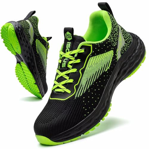 Zapatos de Seguridad para Hombre Mujer Zapatillas Seguridad Comodo Zapatos de Trabajo Ligero Calzado con Punta de Acero Transpirable Verde 42 EU