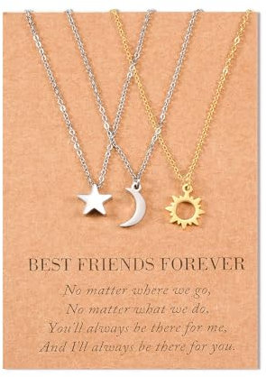SUNSH Sole E Luna Stella Collane Della Migliore Amica per 3 Donne Adolescenti Ragazze Amicizia Bessties Collana Set Sorella Gioielli Bff Regali per Lei Oro Sole Argento Luna Stella