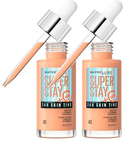 Maybelline New York Superstray Skin Tint Serum Foundation mit Vitamin C Halt, 24 Stunden, natürliche vegane Formel, Farbton 40-2 Kosmetik