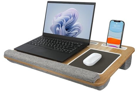 Semiocthome Laptop Lap Tray Desk with Pillow Cushion, Lapboard with Built-in Mouse Pad, Wrist Rest, Phone and Tablet Slot, Fit up to 17 Laptops, Portable Laptop Table for Sofa, Bed, Office - Natural