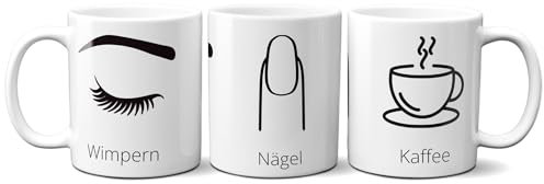 Graffdesign - Tasse - Kaffeebecher - Coffee Mug - Beauty Tasse - Schwarz - Weiss - Wimpern/Nägel/Kaffee - G-NL-06, G-CO-01