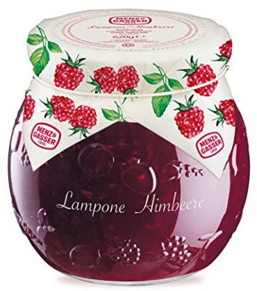 Menz&Gasser, Confettura Extra di Lamponi Edel Plus, Ideale come Colazione o Spuntino, con Frutta di Alta Qualità in pezzi, 1 Vaso x 620 g