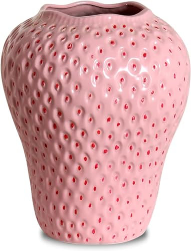 PPYQQ Erdbeer-Keramik-Blumenvase, riesige, dekorative süße Obst-Ornament-Vase für Blumenarrangement, einzigartig für moderne Vintage-Heimküche, Büro, Dekoration (groß, Rosa)