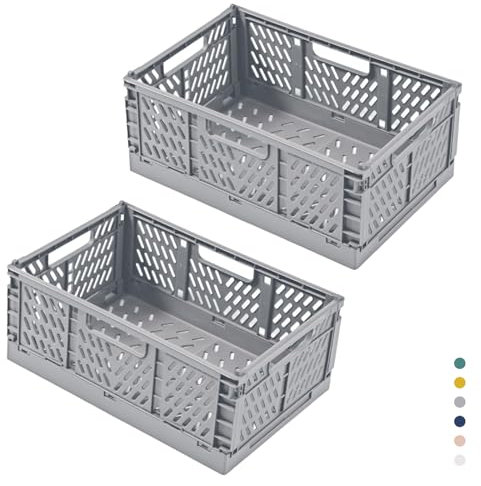 hautllaif 2 Stück Faltbare Kunststoff Aufbewahrungsbox, Einkaufskiste Klappbar, Stabil Klappboxen Faltbar für Küche, Büro, Schlafzimmer, Schrank, Schublade (Grau, 30.5*20*12.5)