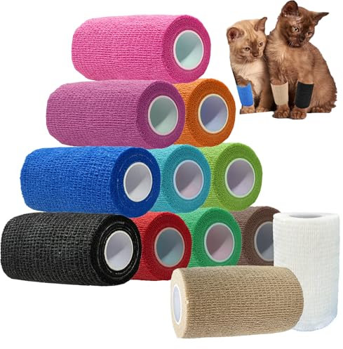 ANAMPION Selbstklebender Verband, 7.5cmx4.5m Non-Woven Selbsthaftende Bandage für Mensch und Tier, Flexibel Elastische Binde für Sport,Haustiere(12-Farbe Mix)