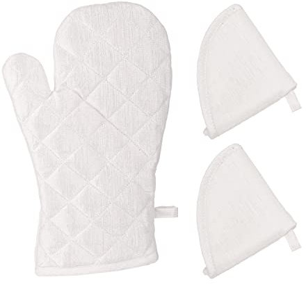 KASANOVA Set Guanto e 2 presine Lurex Argento Argento Tessile tavola e Cucina