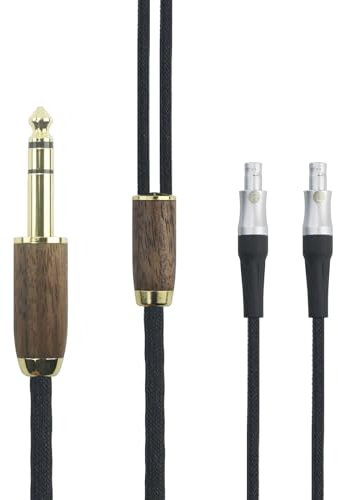 HansnBy 6.35mm audio cable replacement upgrade cable Compatible with Sennheiser HD800, HD800S, HD820 Headphones 6N OCC Copper Silver Plated Cord Walnut Wood Shell