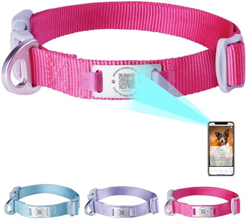 ThinkPet Intelligenter QR-Code Hundehalsband - Aus Nylon, Verstellbare Größe, Langlebig & Komfortabel, Echtzeit-Ortung mit Kontaktinformationen des Besitzers-kleine Rose-Klein(Halsumfang:22-30cm)