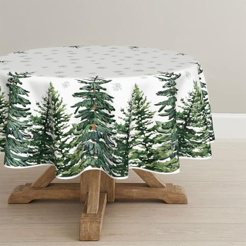 Artoid Mode Schneeflocken Bäume Weihnachten Rund 120 cm Tischdecke | Xmas Winter Fleckschutz Tischwäsche Küche Dekoration Party Dekor