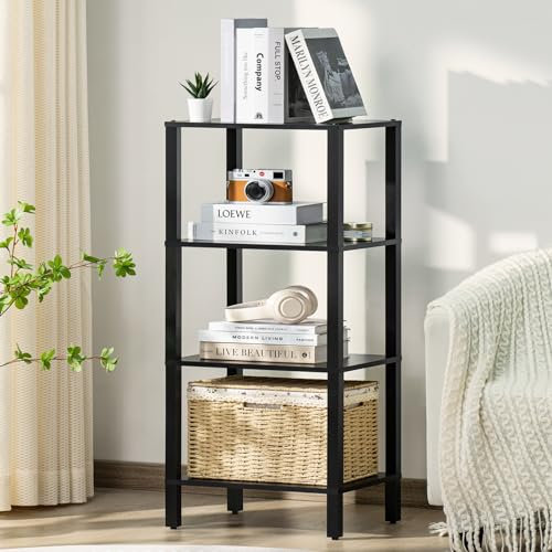 YUFAM Estantería de madera de 4 niveles de alto con almacenamiento, estantería pequeña para espacios pequeños, estante pequeño para sala de estar, oficina, dormitorio, cocina, estante industrial