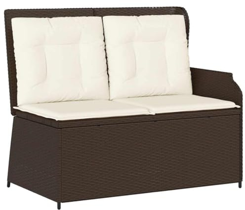 vidaXL Gartenbank Verstellbar mit Kissen Braun Poly Rattan