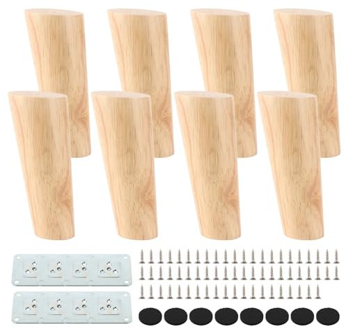 MIVIDE 8 Stück 12cm Möbelfüße Holz Schräg, Tischbeine Holz Rund, Möbelfüsse Holzen mit Montageplatten und Schrauben für Sofa, Schrank, Tische