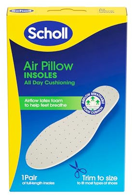 Scholl Air Pillow Insoles for All Day Cushioning & Comfort - with Airflow Latex Foam to Help Feet Breathe, Soft Foam Layer for Everyday Comfort, Trim to Fit Shoe Insoles, UK Size 3-11, 1 Pair