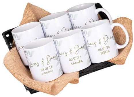 Made in Gift Taza de Cerámica 33 cl Blanca Personalizada con Texto para Bodas Soft Nature como Regalo Original para Invitados como Recuerdo de Boda