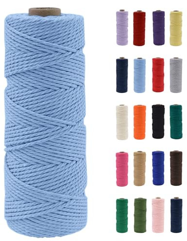 POPOYU Cordoncino macramè da 2 mm, 100 m, in cotone naturale macramè, elegante spago di cotone blu macramè, senza sostanze chimiche, per fai da te, macramè, confezioni regalo, decorazioni natalizie