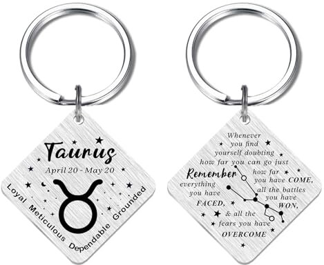 Fetiger Cadeau pour homme et femme, cadeau d'anniversaire, porte-clés avec signe du zodiaque Taureau pour garçons et filles adultes amateurs d'horoscope, Porte-clés Zodiaque Taureau