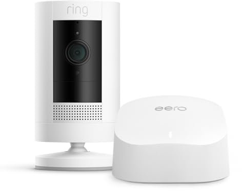 Ring Außenkamera Akku (Stick Up Cam Battery) | Überwachungskamera aussen mit 1080p-HD-Video, WLAN, witterungsbeständig, geeignet für dein Haus & Grundstück mit eero 6+ Mesh-WLAN-Router