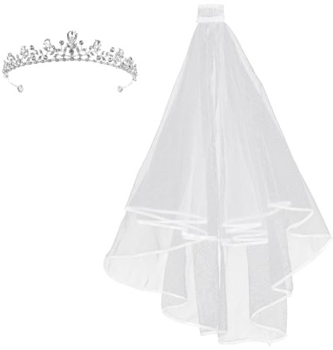 Hochzeit Brautschleier und Tiara, Schleier Kurz Elegent Braut Bridal Tüll mit Kamm Tüll Hochzeitsschleier Hochzeit Kurzer Schleier mit Kamm 60–80 cm, für Junggesellinnenabschied Traumhochzeit Zubehör