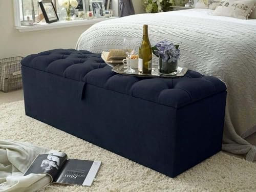 Turin Fabric Ottoman Box - Rectangular Pouffe Footstool with Storage - Upholstered Blanket Box End of Bed Bench for Toys (Black, 5ft King Size)