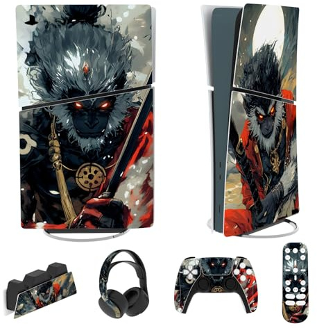 PlayVital Full Set Skin Sticker für ps5 Slim Konsole Digital Edition | Vinyl Aufkleber, Schutzfolie Folie für PS5 Controller, Ladestation, Headset & Medienfernbedienung, Fallen Wukong