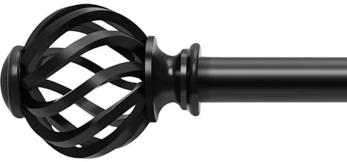 PadPure Gardinenstange Edelstahl schwarz matt 76-245cm |Vorhangstange mit Twisted Cage Endstück & Halterungen | Für Wohnzimmer, Schlafzimmer, Küche, Balkon